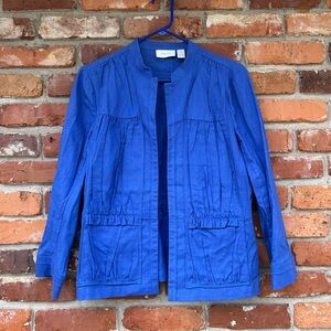 Chico’s Blue Linen Blend Open Front Jacket Size 1/M